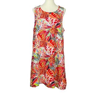 C&C California Linen Shift Dress Sz XL Hawaiian Tropical Floral Resort Beach